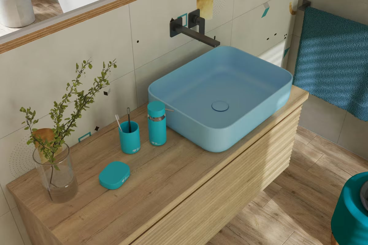 SAT Infinitio keramički umivaonik na ploču bez preljeva 50x39 cm u mat plavoj boji