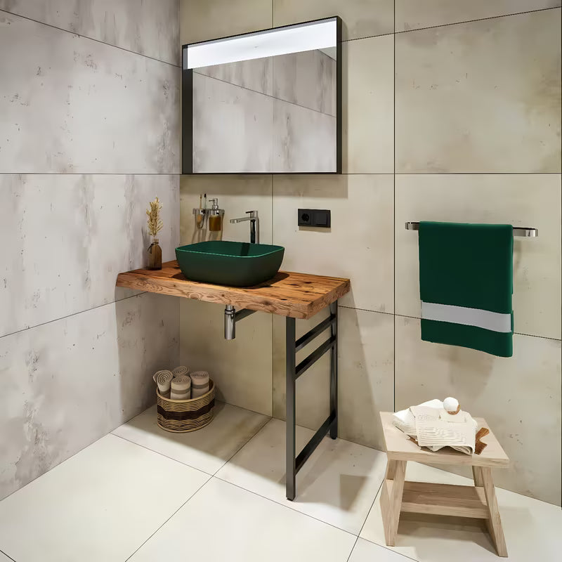 SAT Infinitio keramički umivaonik na ploču bez preljeva u tamnozelenoj mat boji, 45,5x32,5 cm.