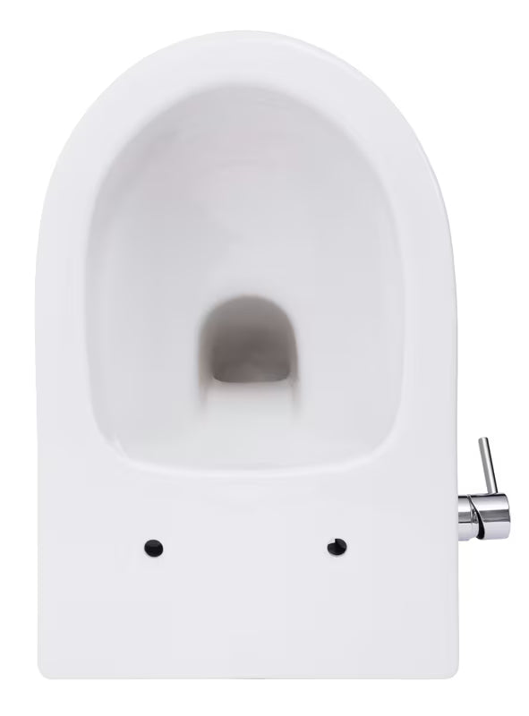 Bijeli viseća WC školjka SAT Infinitio s integriranom bide funkcijom, bočnim upravljanjem i sjedalom soft Close.
