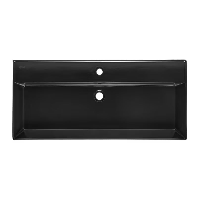 Crno-matni keramički viseći umivaonik SAT Infinitio s preljevom i središnjim otvorom pro za slavinu.