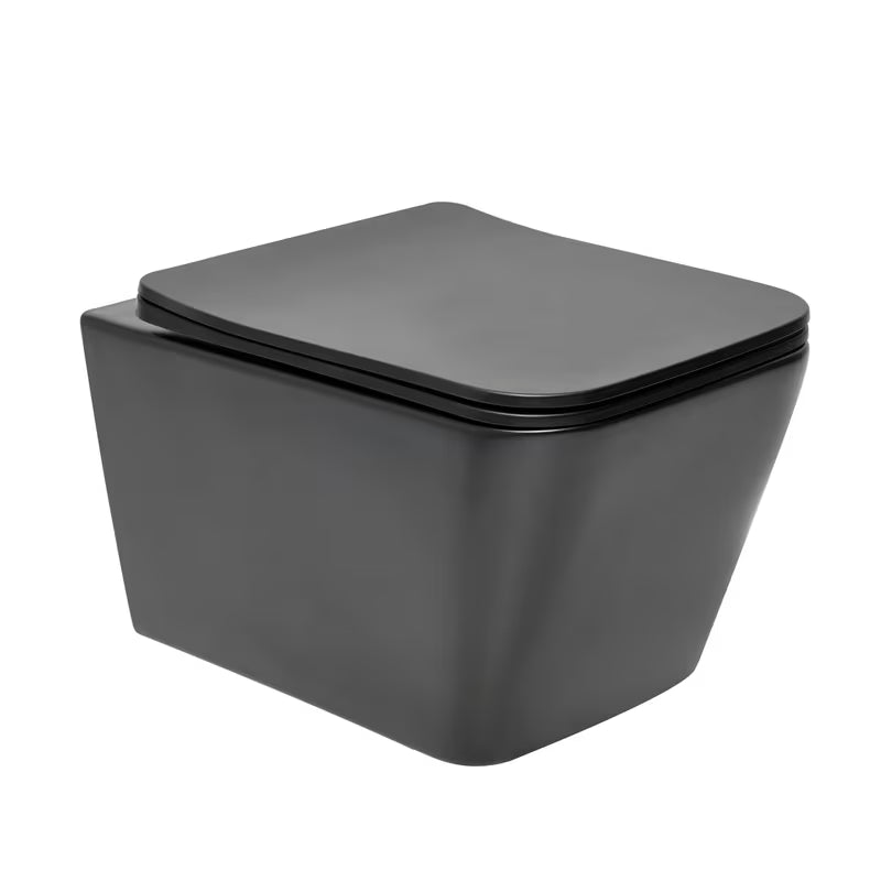 Crni mat viseća WC školjka SAT Infinitio pravokutnog dizajna s wc daskom soft Close i sa skrivenim pričvršćenjem.