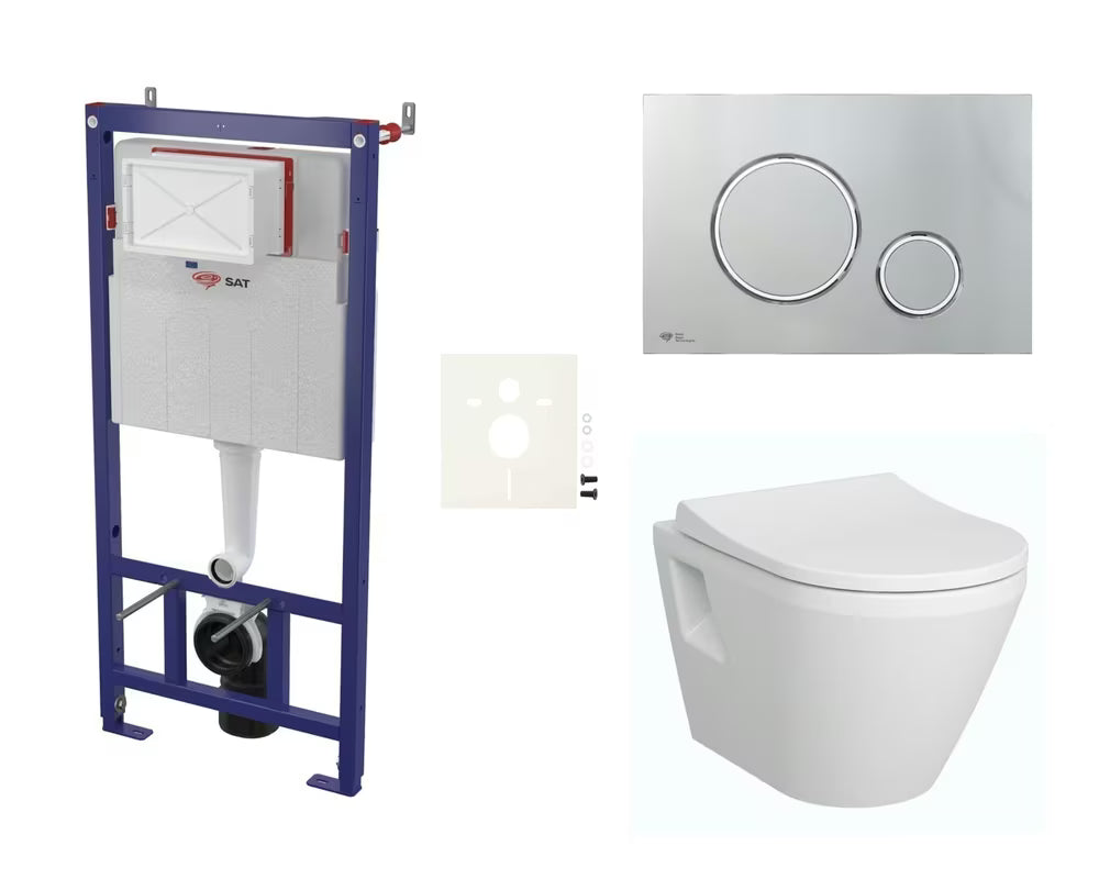 Viseći WC set vitra Integra sa skrivenim vodokotlićem i tipkom za ispiranje u mat krom izvedbi