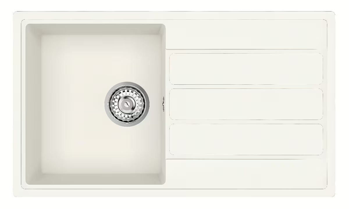 Bijeli granitni kuhinjski jednostruki sudoper s ocjeđivačem SAT pro montaža na radnu ploču