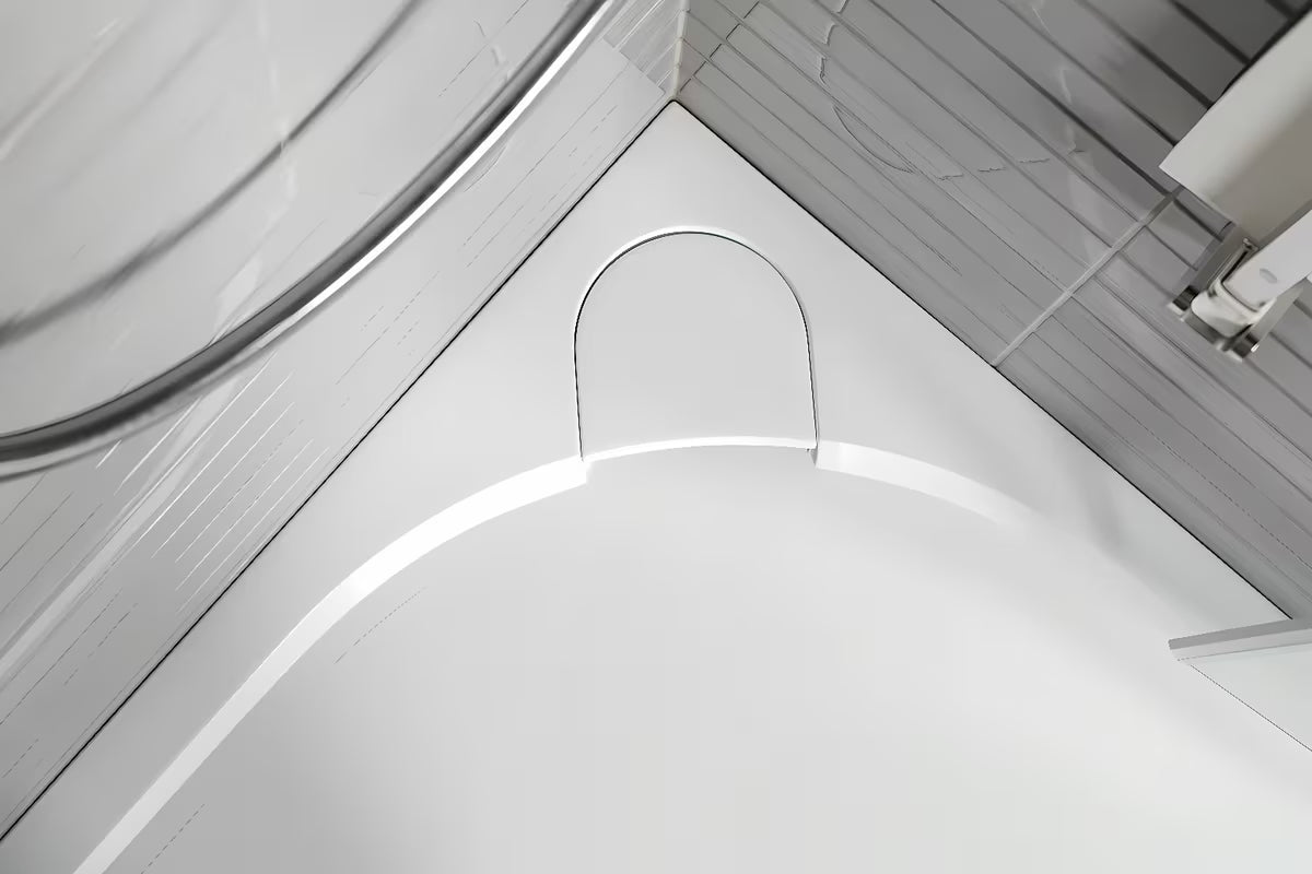 Bijela pravokutna tuš kada SAT Limcc 100x80 cm od lijevanog mramora s protukliznim dnom i pokrivenim kutnim odvodom.