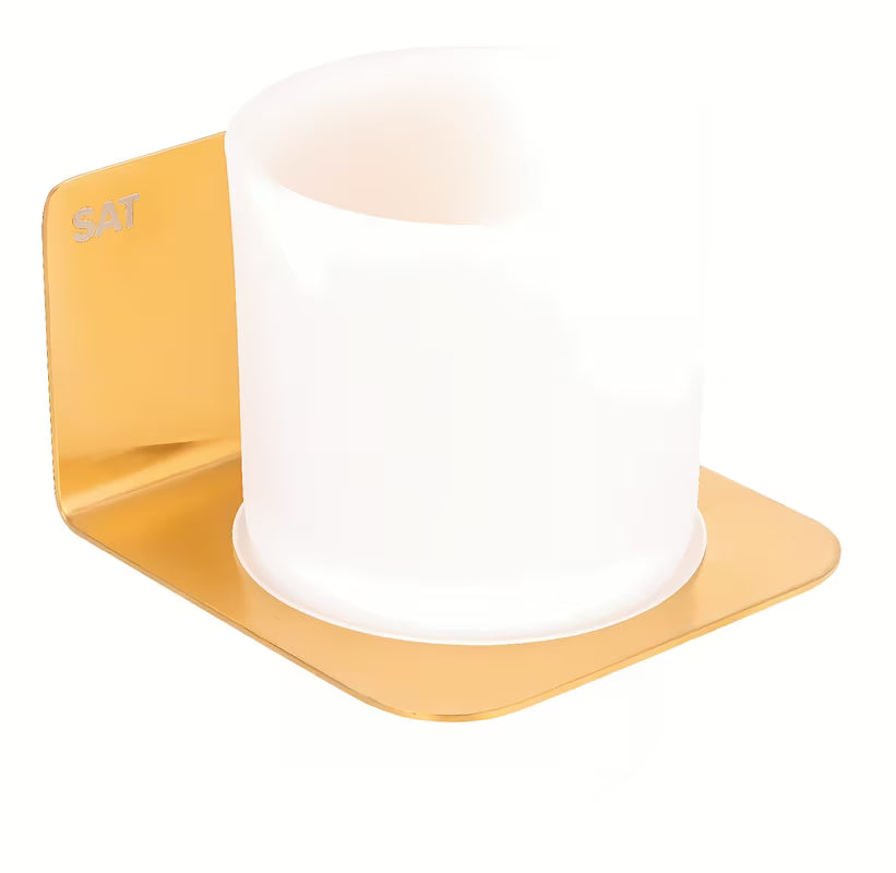 Držač čaša SAT Mood u obradi brušeno zlato s mat staklom i četvrtastim dizajnom