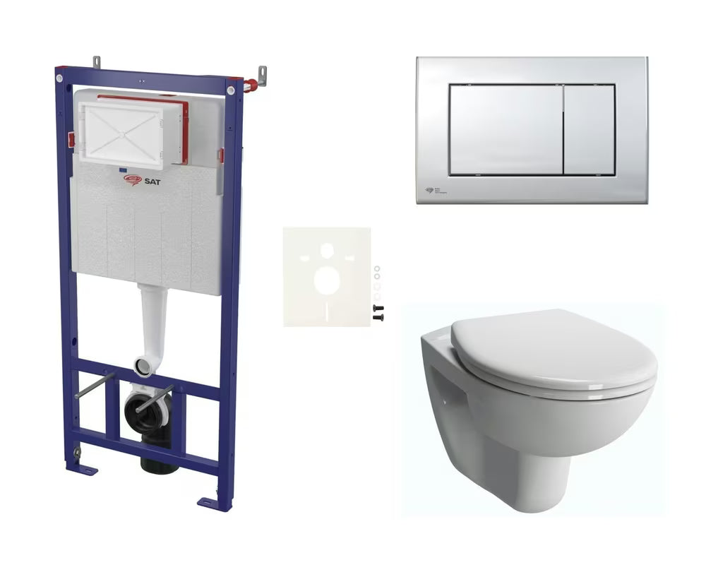 Viseći WC set vitra Normus s modulom pro za predzidnu montažu, vodokotlićem SAT i sjedalom soft Close.