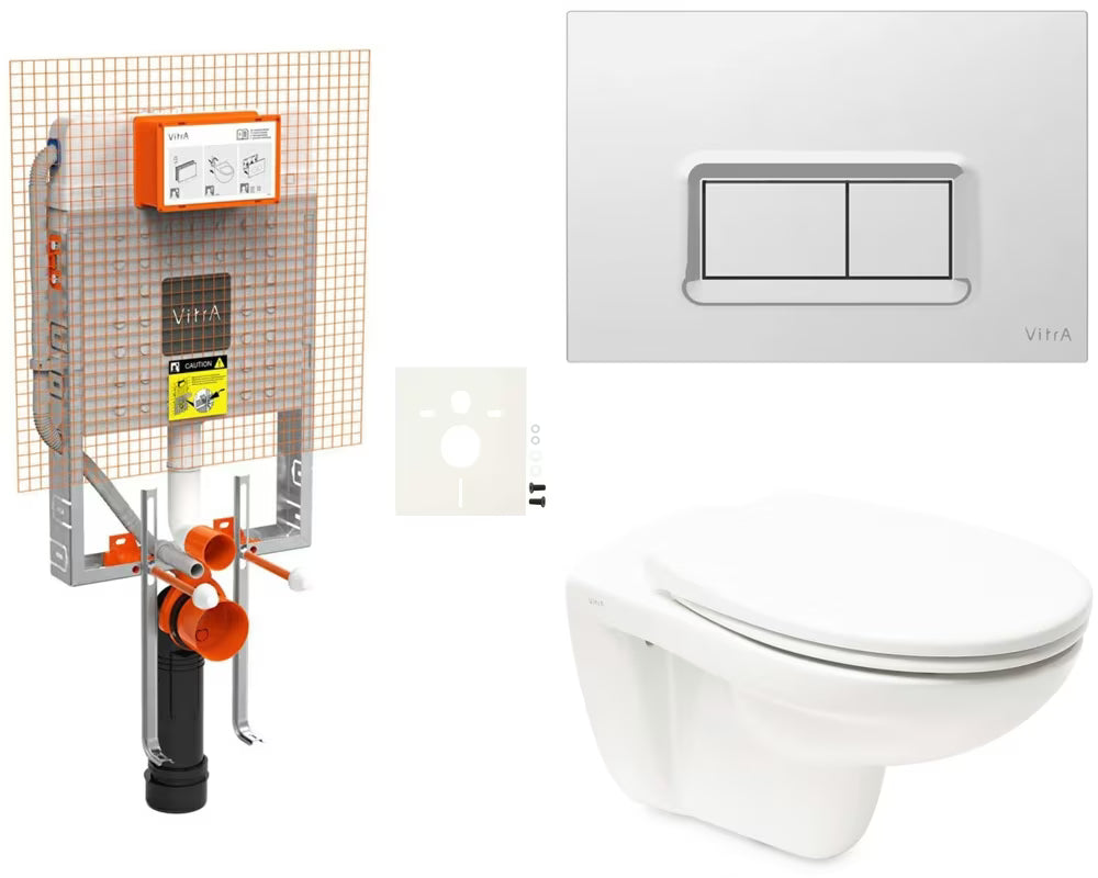 Viseći WC set vitra Normus za ugradnju u zid s tipkom za ispiranje i sjedalom sa soft Close.