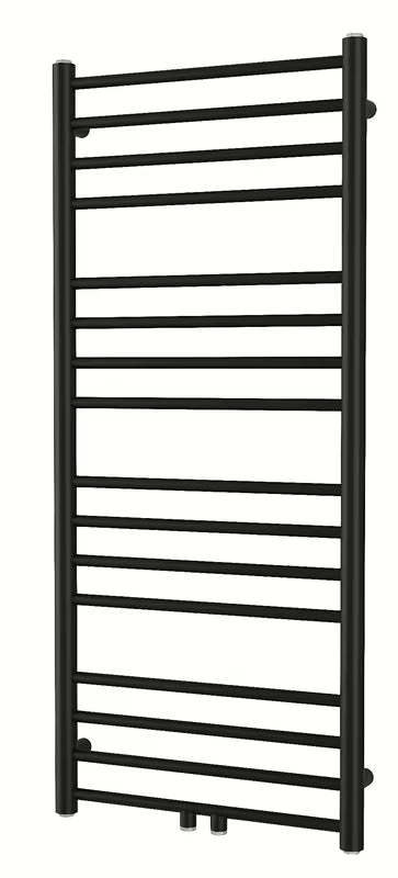 Kombinirani radijator SAT Paul 114x50 cm u crnoj mat boji sa središnjim priključkom.