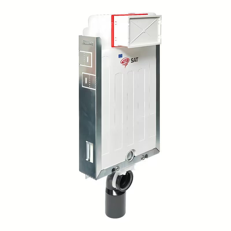 Plava podžbukni vodokotlić SAT pro viseća WC školjka s pocinčanim okvirom i dozatorom za WC školjke tablete.