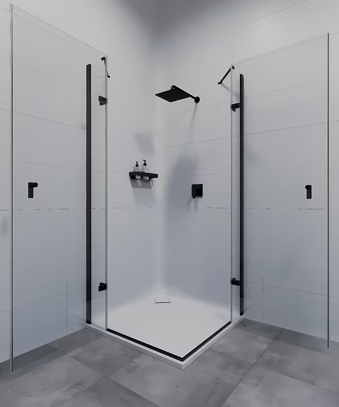 Masivna mesingana zidna polica SAT u mat crnoj izvedbi za tuševi i kupaonicu.