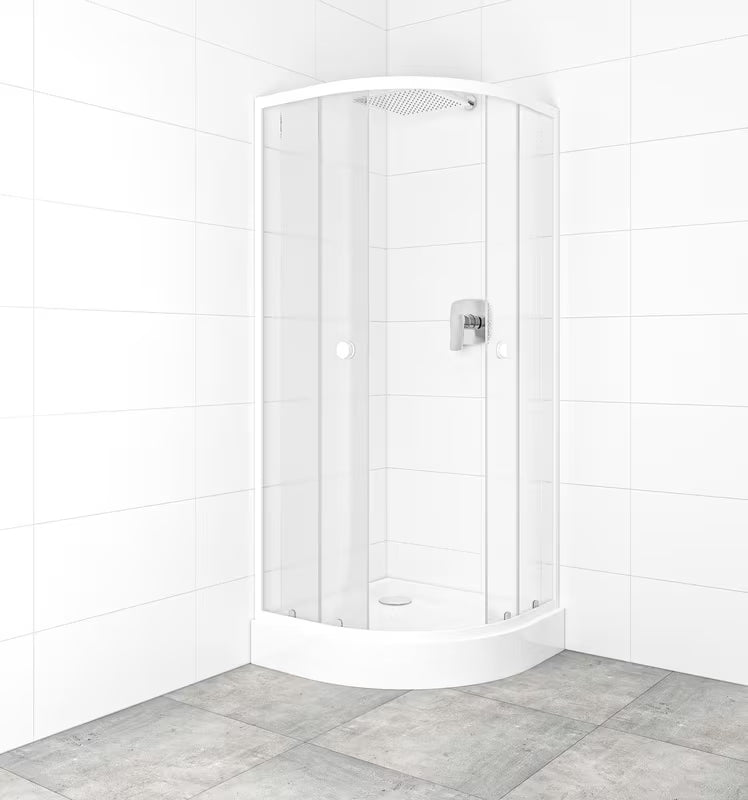Polukružna tuš kabina SAT Project 80x80 cm s bijelim profilima i neprozirnim staklom Chinchilla