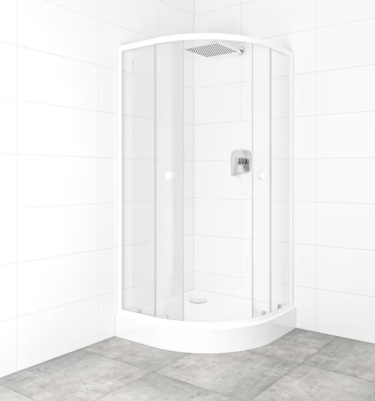 Polukružna tuš kabina SAT Project 90x90 cm s bijelim profilima i neprozirnim staklom Chinchilla.