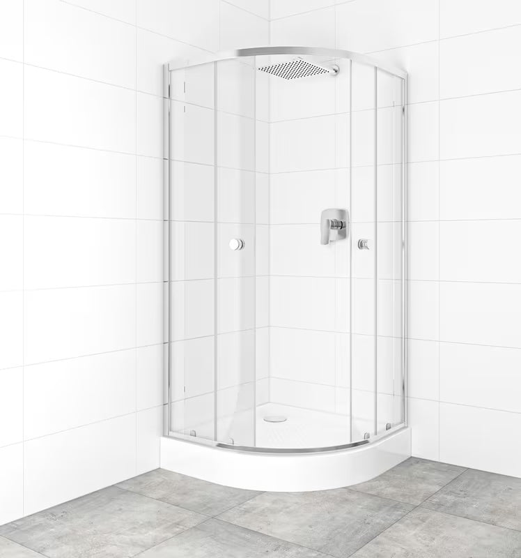 Polukružna tuš kabina s tuš kadom 90x90 cm u sjajnom kromu s prozirnim staklom i kliznim vratima