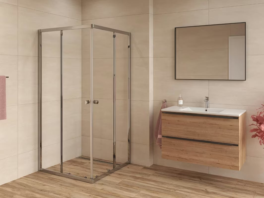 Kvadratna tuš kabina SAT Project 90x90 cm s kliznim vratima i prozirnim staklom u sjajnom kromu