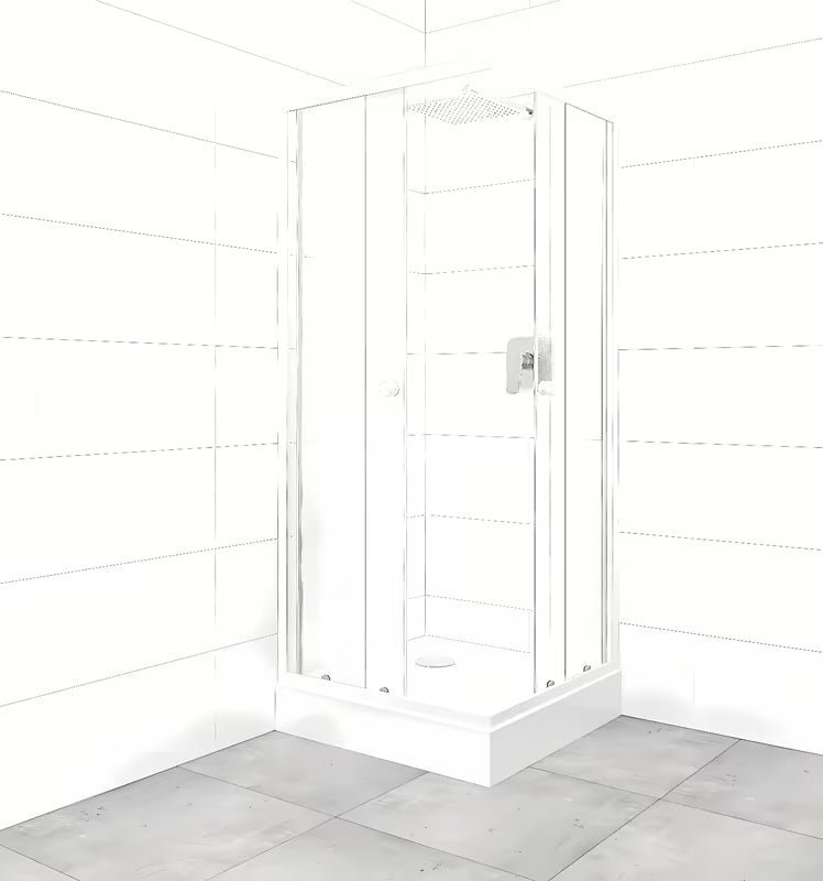 Kvadratna tuš kabina SAT Project 80x80 cm s tuš kadom, s bijelim profilima i staklom s dekorom Chinchilla.