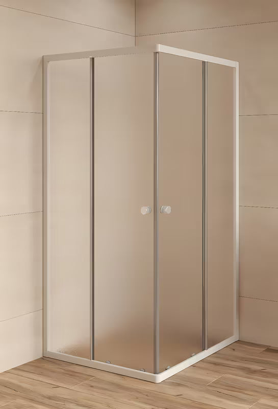 Kvadratna tuš kabina SAT Project 90x90 cm s kliznim vratima, bijelim profilima i neprozirnim staklom chinchilla.