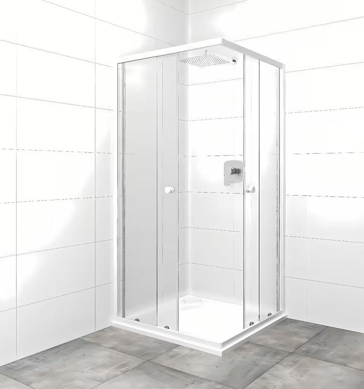 Kvadratna tuš kabina SAT Project 90x90 cm s kliznim vratima, bijelim profilima i neprozirnim staklom chinchilla.