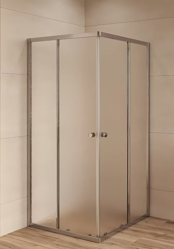 Kvadratna tuš kabina SAT Project 90x90 cm s kliznim vratima, sjajnim kromom i neprozirnim staklom chinchilla.
