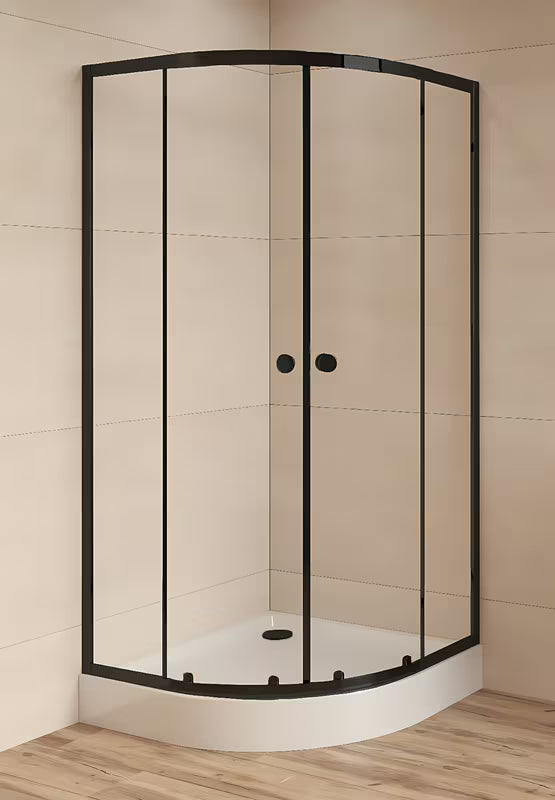 Polukružna tuš kabina SAT Project 80 x 80 cm u crnoj boji s kliznim vratima i prozirnim staklom