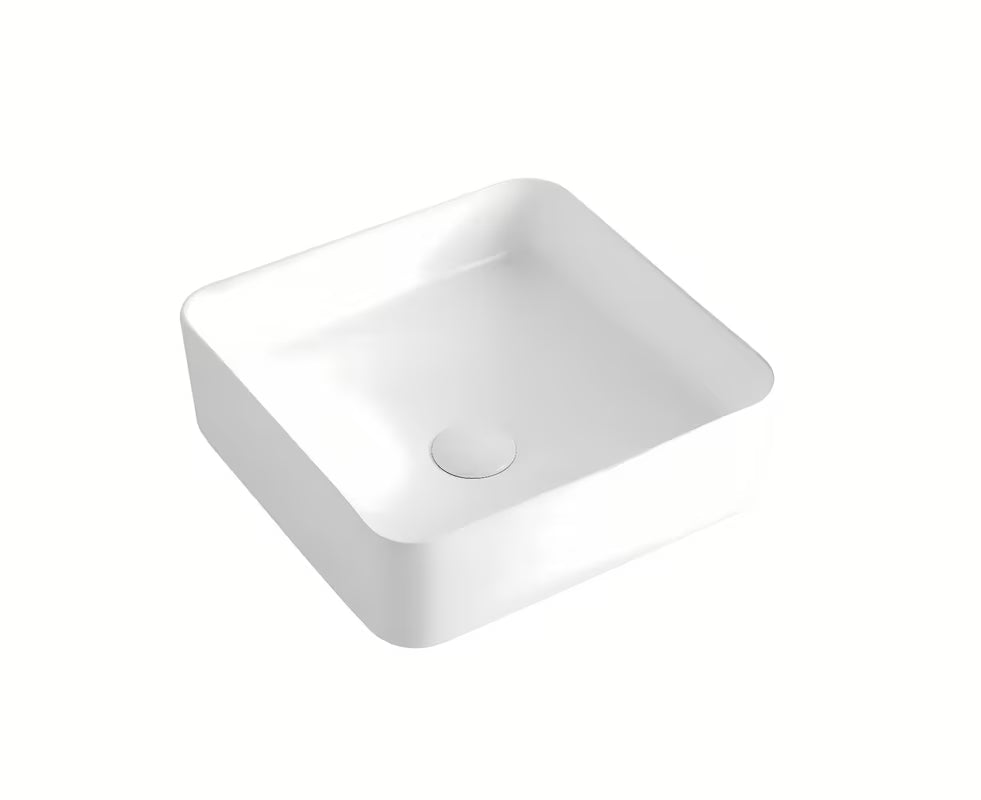 Bijeli keramički kvadratni umivaonik na ploču SAT Project 37x37 cm