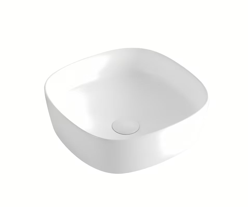 Bijeli keramički umivaonik na ploču SAT Project kvadratni sa zaobljenim kutovima 37 cm