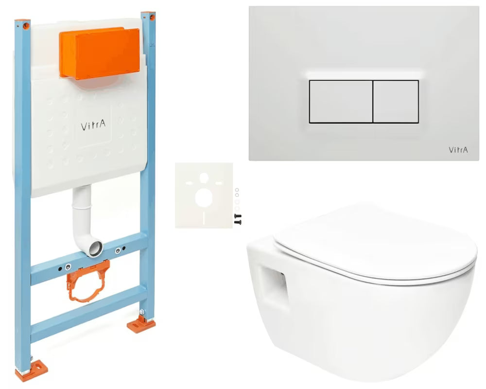 Viseći WC set SAT Project s modulom V-Fix, vodokotlićem Vitra, tipkom Loop Ra i sjedalom soft Close.