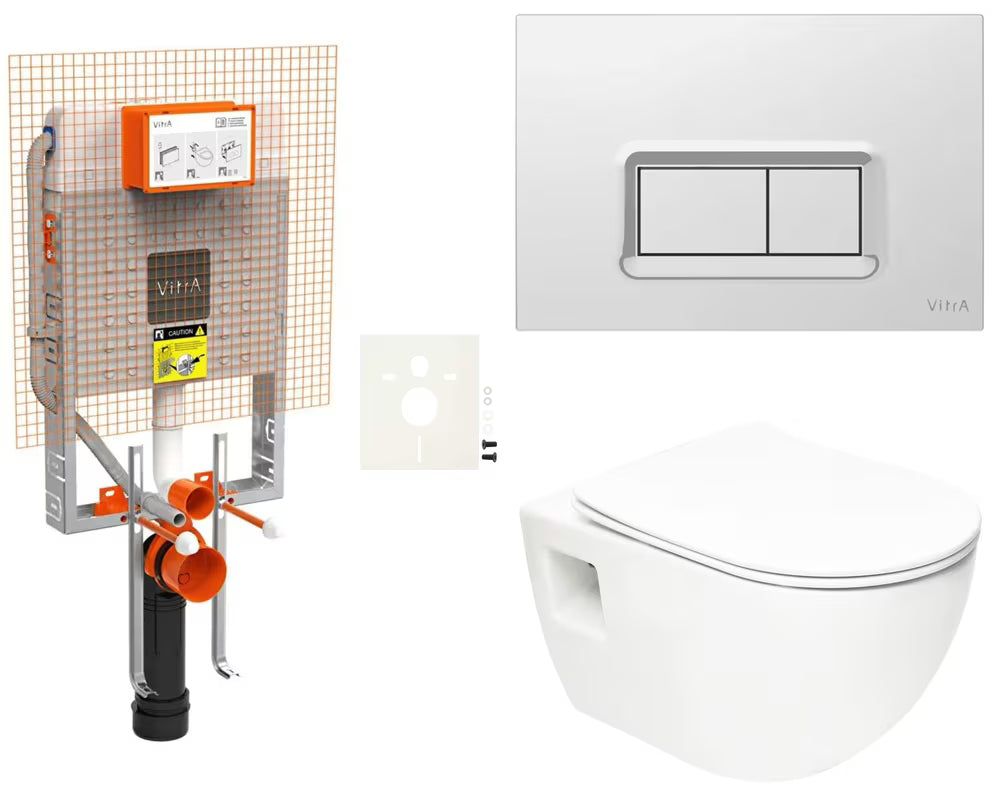 Viseći WC set SAT Project s ugradbenim modulom, vodokotlićem Vitra, tipkom Loop Ra i sjedalom