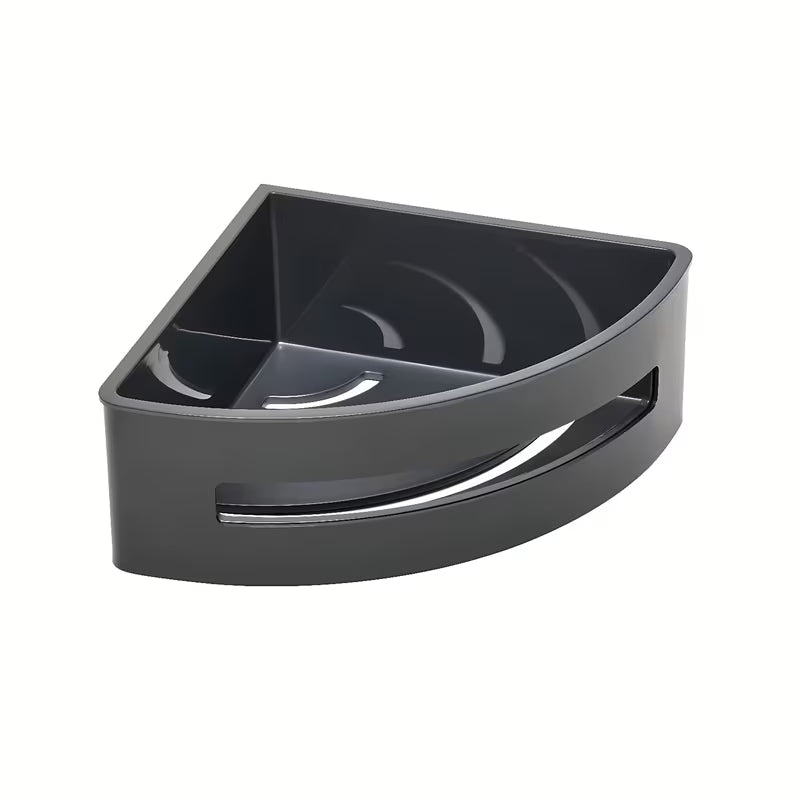 Kutna nehrđajuća polica za tuševi SAT u mat crnoj izvedbi s uklonjivim plastičnim umetkom.