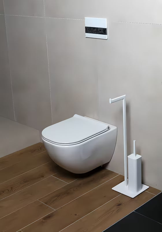 Samostojeći ČETKA za Wc SAT od metala u mat bijeloj boji s četvrtastim dizajnom
