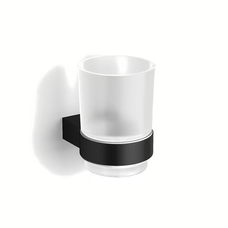 Zidni držač čaša SAT u mat crnoj boji, izvedba metal i staklo.