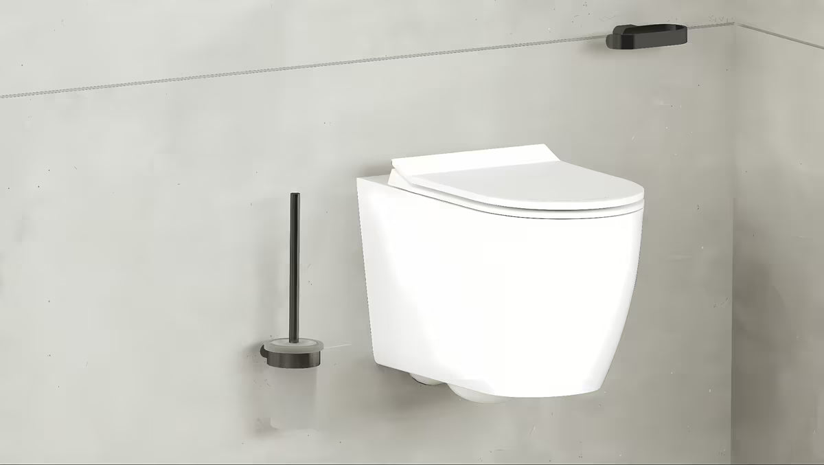 Zidna ČETKA za Wc SAT Simply R u izvedbi PVD Gun Metal sa spremnikom od satiniranog stakla.
