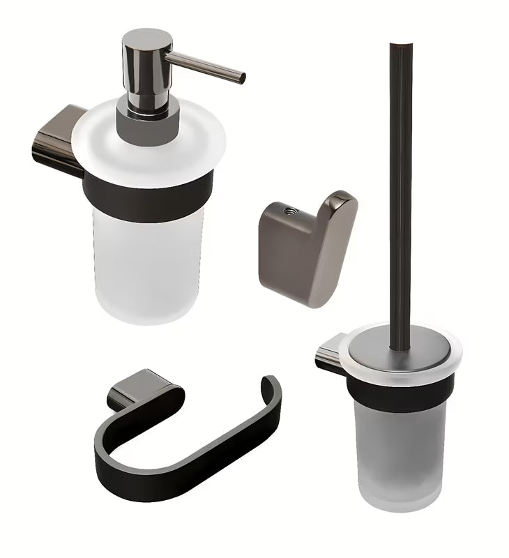 Set kupaonskih dodataka SAT Simply R s kukicom, dozatorom za sapun, držačem papira i WC školjke četkom