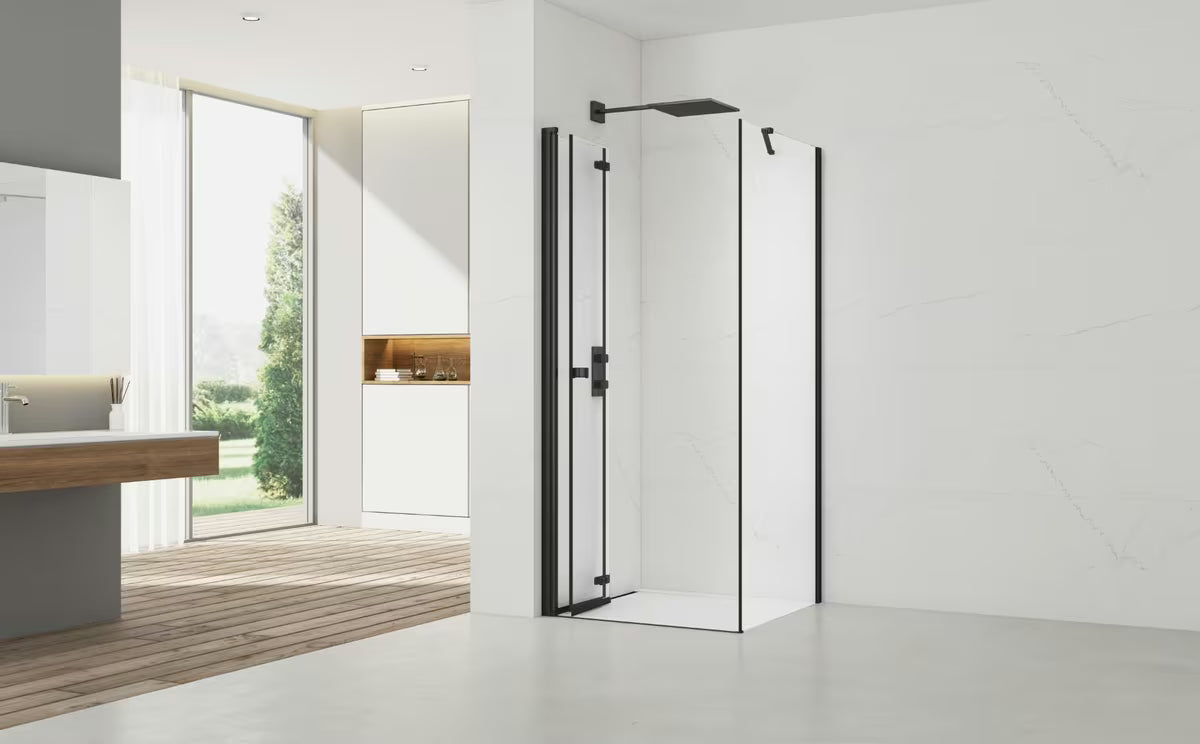 Pravokutna tuš kabina SAT Sk 90x80 cm s crnim profilima i prozirnim staklom