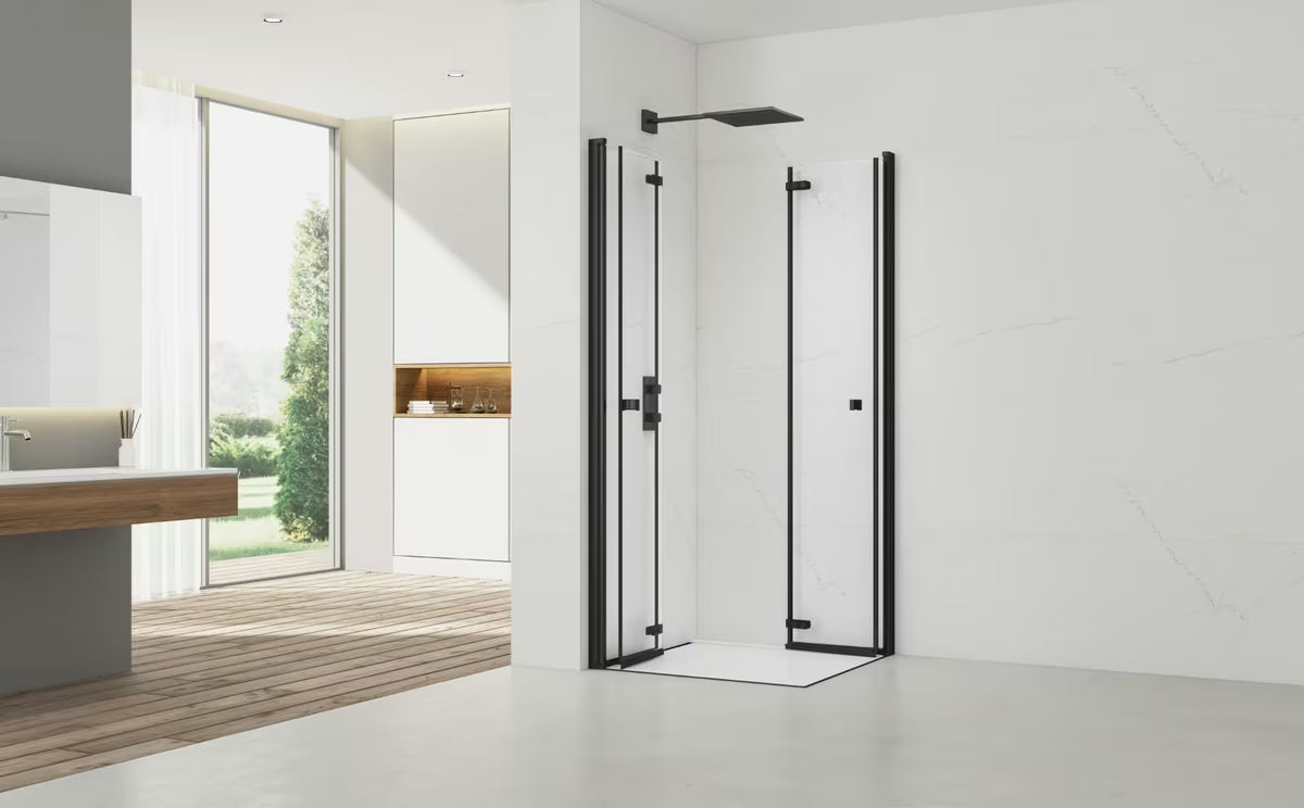 Pravokutna tuš kabina SAT SK 100 x 90 cm u crnoj izvedbi s prozirnim staklom