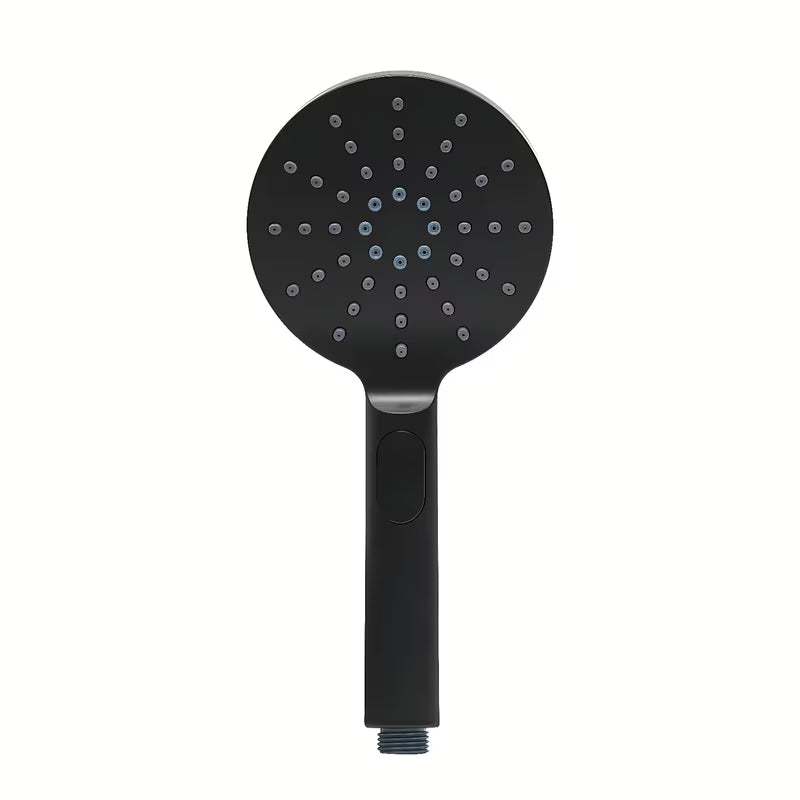 Crni ručni tuš SAT sa zaobljenim dizajnom, promjerom 12 cm i tri funkcije mlaza vode.