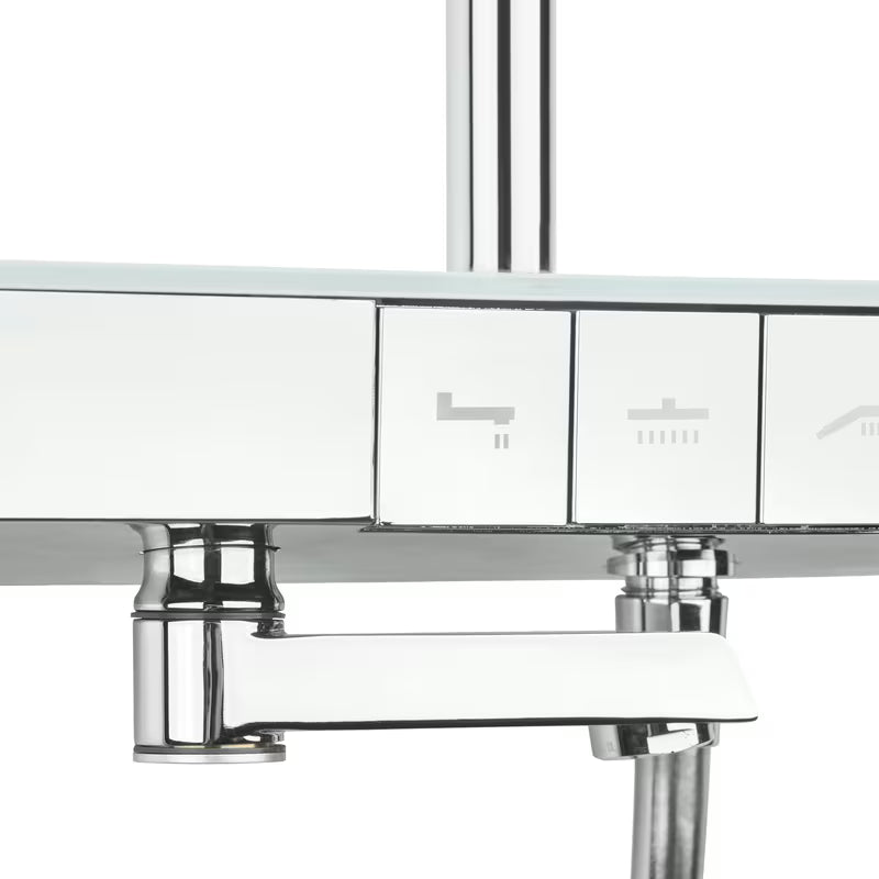 Tuš sustav SAT s termostatskom miješalicom, sa staklenom policom i prebacivanjem između nadglavnog i ručnog tuša te izljeva.