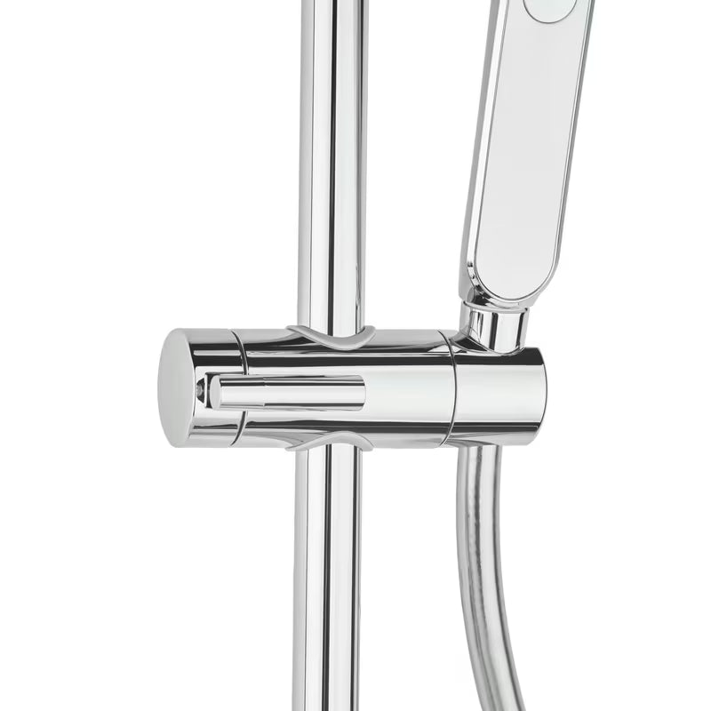 Tuš sustav SAT s termostatskom miješalicom u izvedbi bijela/krom s ručnim i nadglavnim tušem te staklenom policom.