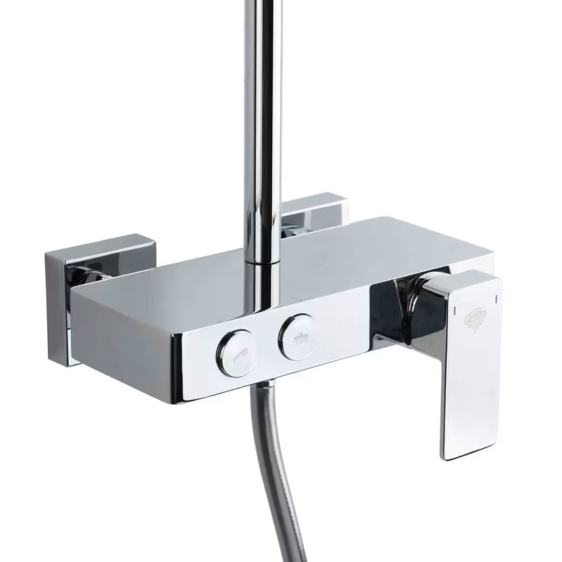 Tuš sustav SAT Chrome s jednoručnom miješalicom, policom, nadglavnim i ručnim tušem u izvedbi bijela/krom.