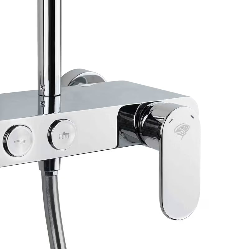 Tuš sustav SAT Chrome s jednoručnom miješalicom, policom te nadglavnim i ručnim tušem u izvedbi bijela/krom.