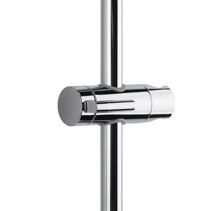 Tuš sustav SAT Chrome s termostatskom miješalicom, staklenom policom te nadglavnim i ručnim tušem u krom izvedbi.