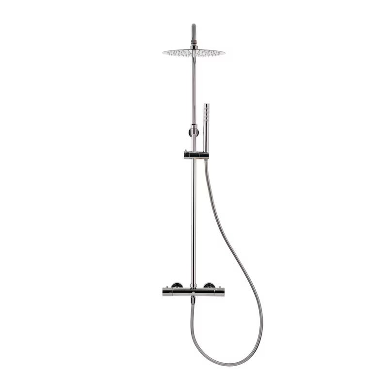 Tuš sustav SAT Dark s termostatskom miješalicom u izvedbi PVD Gun Metal s nadglavnim i ručnim tušem.