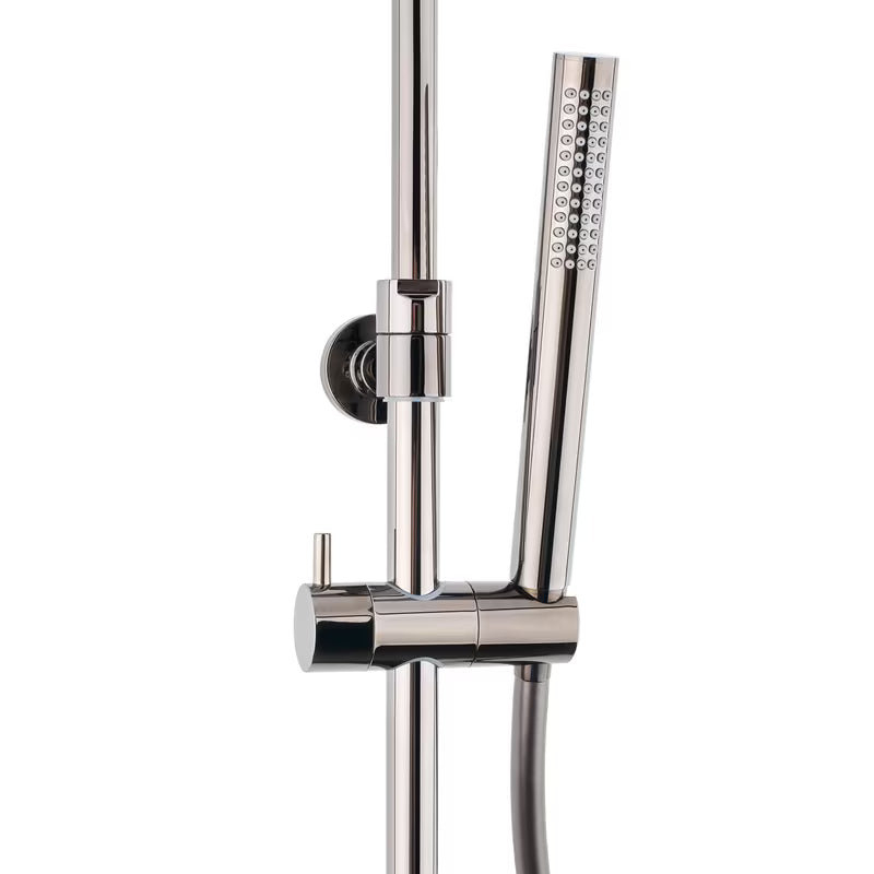 Tuš sustav SAT Dark s termostatskom miješalicom u izvedbi PVD Gun Metal s nadglavnim i ručnim tušem.