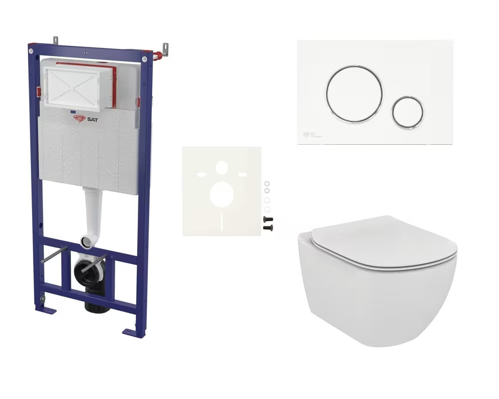 Viseći WC set Ideal Standard Tesi s tehnologijom Aquablade i vodokotlićem SAT u sjajno bijeloj izvedbi