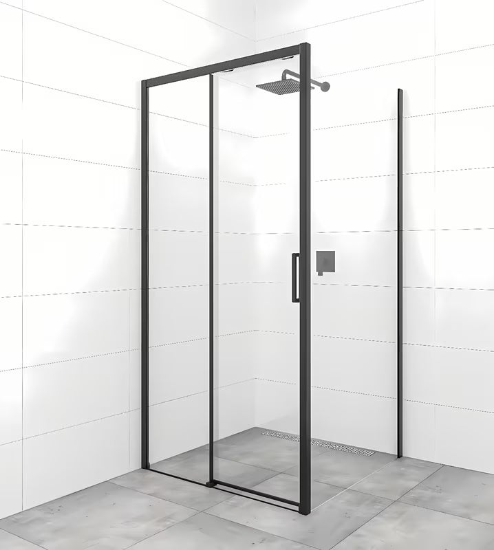 Pravokutna tuš kabina SAT Tex BB 110x100 cm s prozirnim staklom i crnim profilima u mat izvedbi.