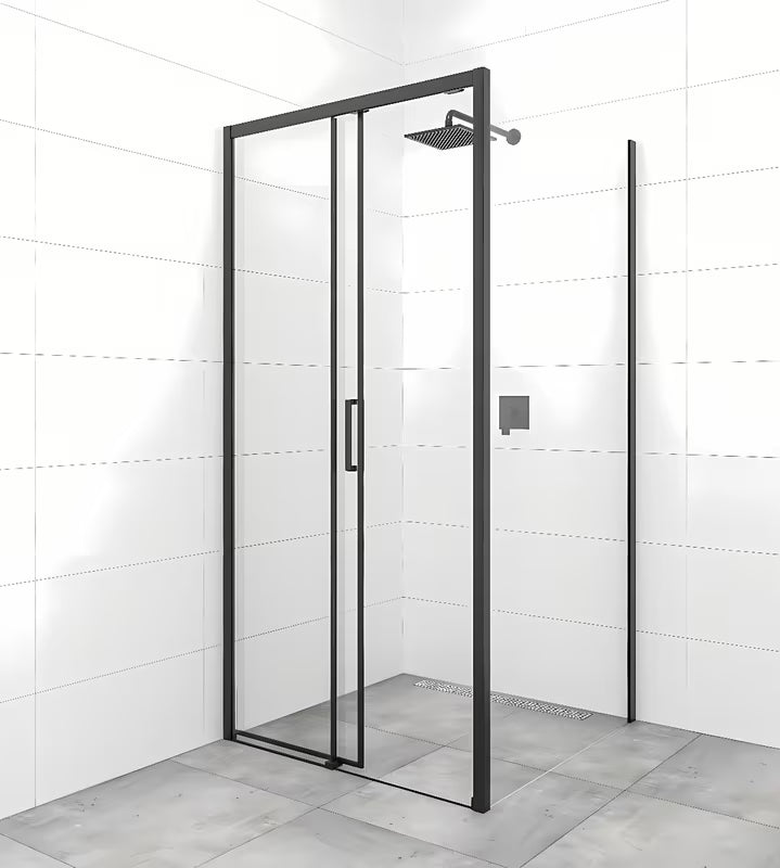 Pravokutna tuš kabina SAT Tex BB 110x90 cm s prozirnim staklom i crnim mat profilima.