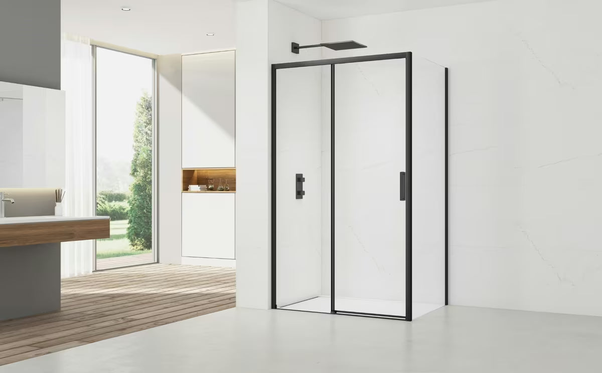 Pravokutna tuš kabina SAT Tex BB 120x80 cm s crnim profilima i prozirnim staklom