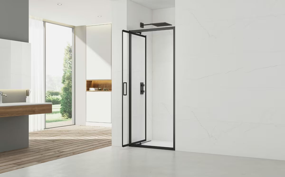 Crni klizne tuš vrata SAT Tex-C 90 cm s prozirnim sigurnosnim staklom i Easyclean obradom.