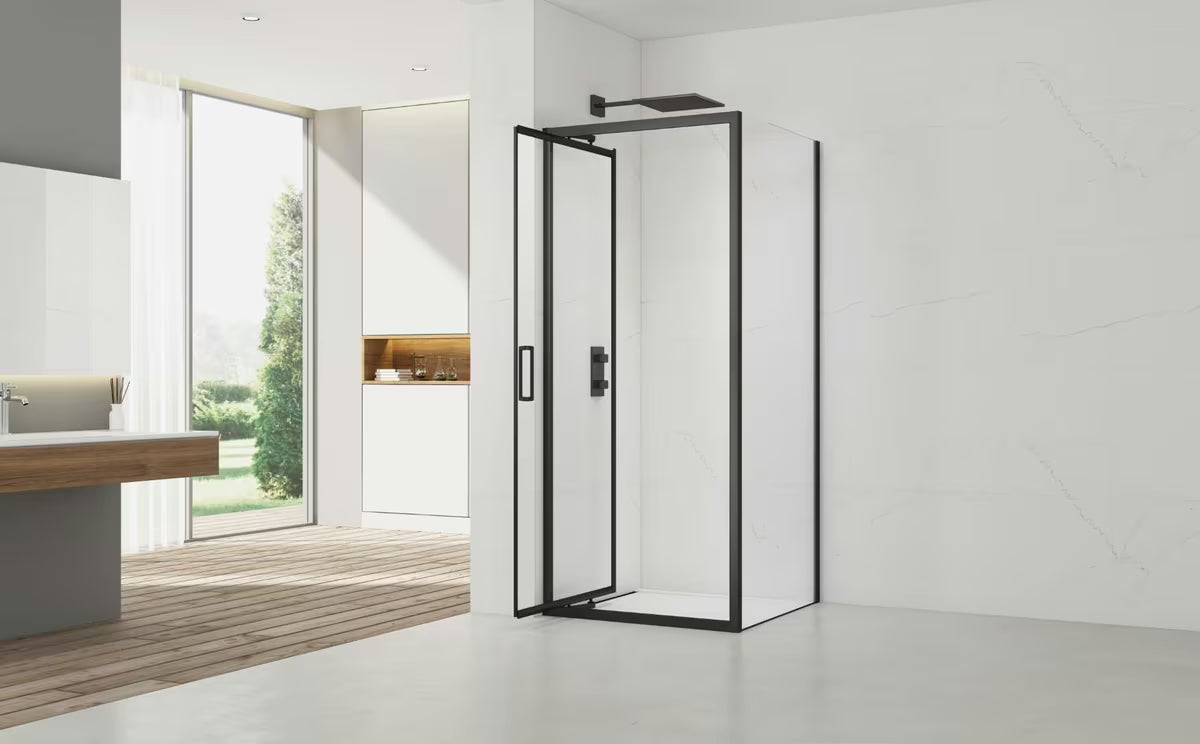 Pravokutna tuš kabina SAT Tex-C 90x100 cm u crnoj izvedbi s kliznim vratima i prozirnim staklom