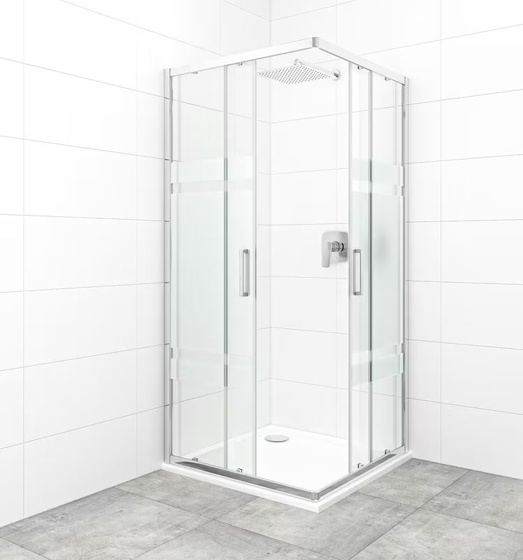 Kvadratna tuš kabina SAT Tex 90x90 cm u sjajnom kromu s prozirnim staklom i dekorom Stripe