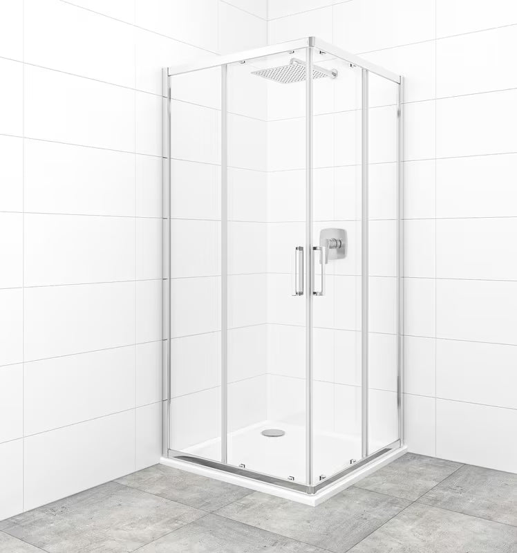 Kvadratna tuš kabina SAT Tex 90x90 cm s kliznim vratima, prozirnim staklom i sjajnim kromiranim profilima.